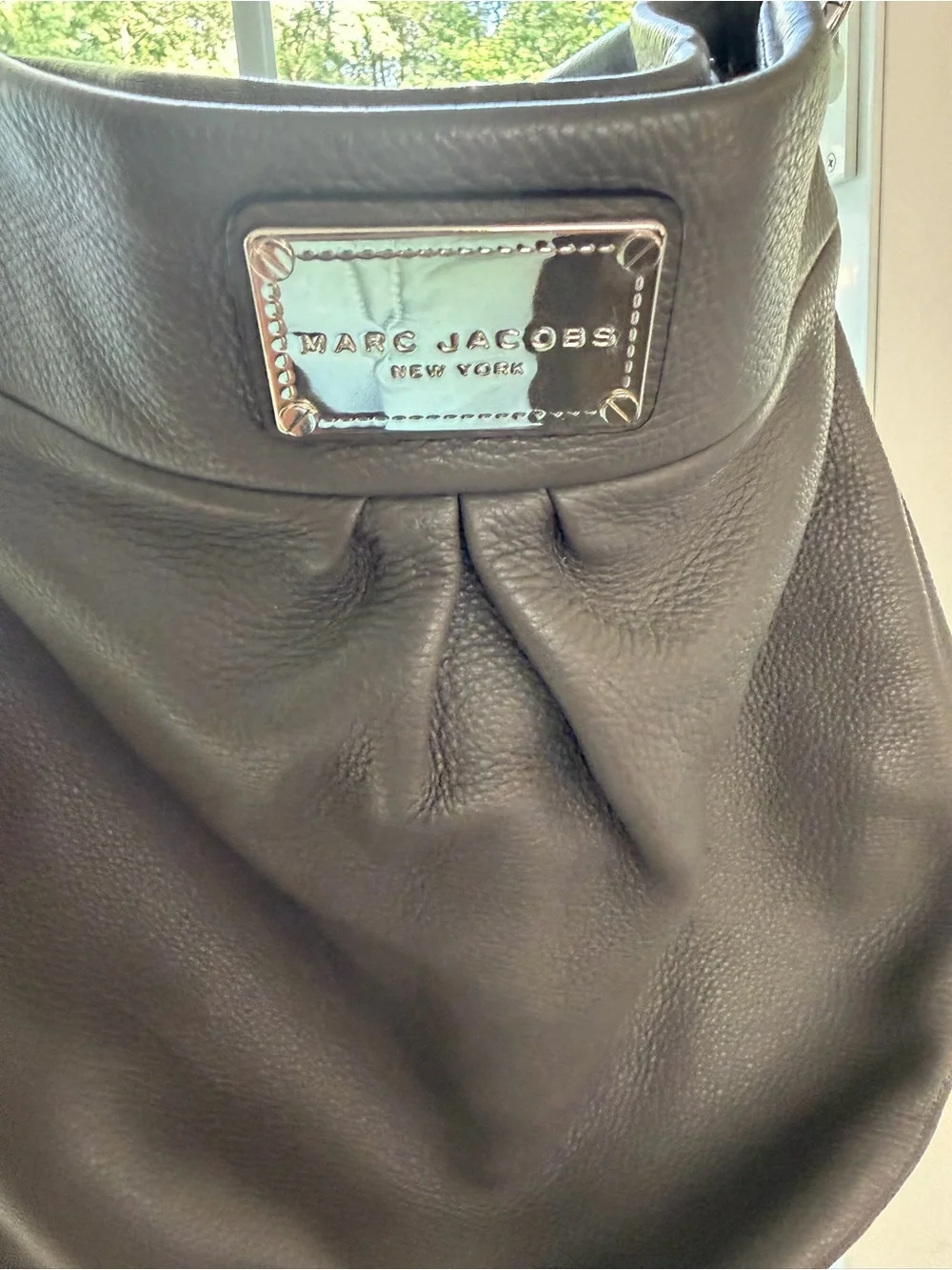 Authentic Marc Jacobs Grey Pebbled Leather Hobo Bag - Silver Hardware